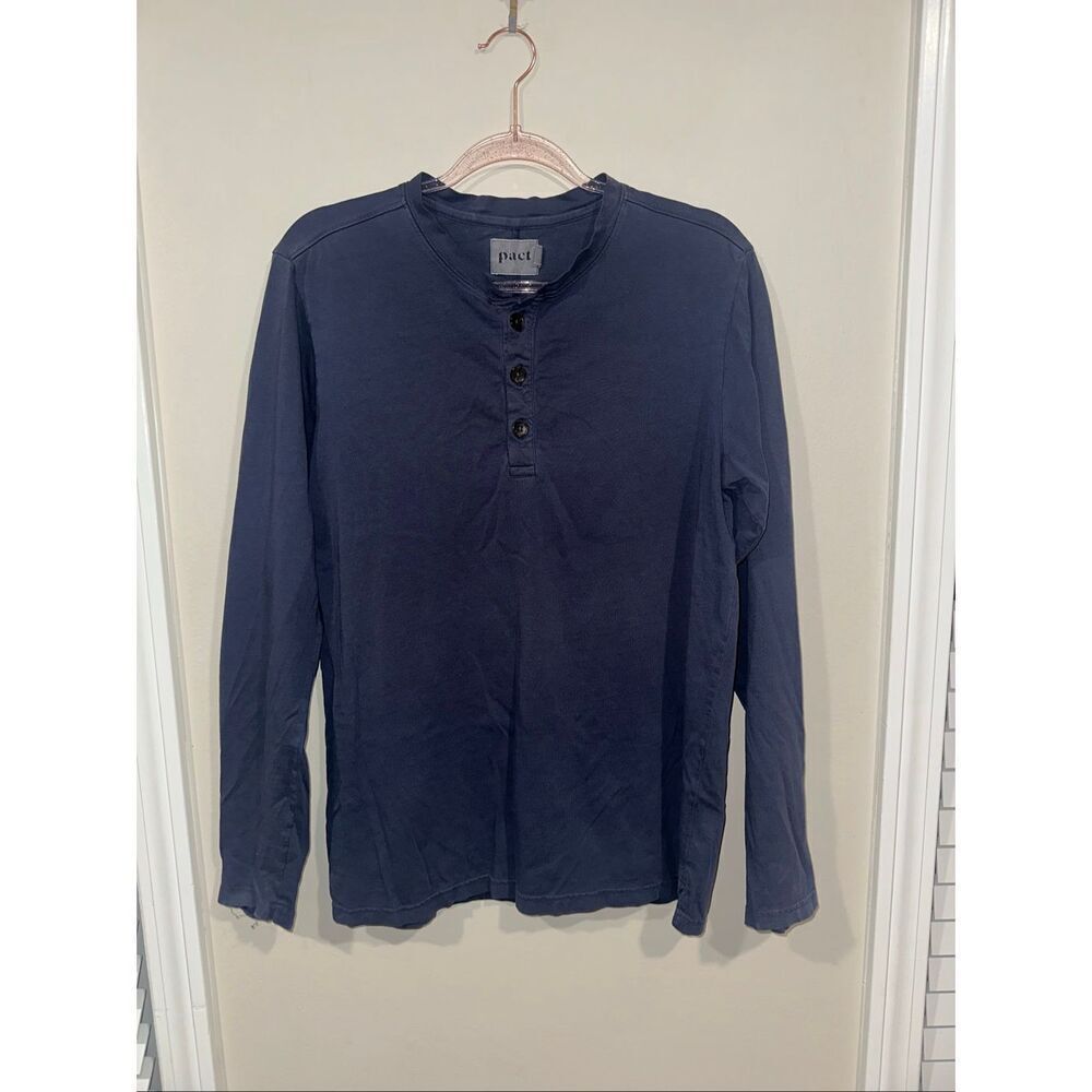 Pact Men's Henley Navy Long Sleeve Tshirt Medium